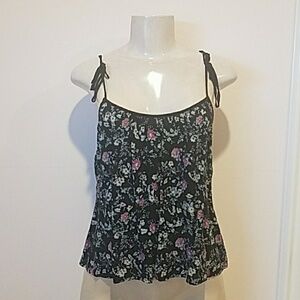 Floral black backless adjustable straps top size!.